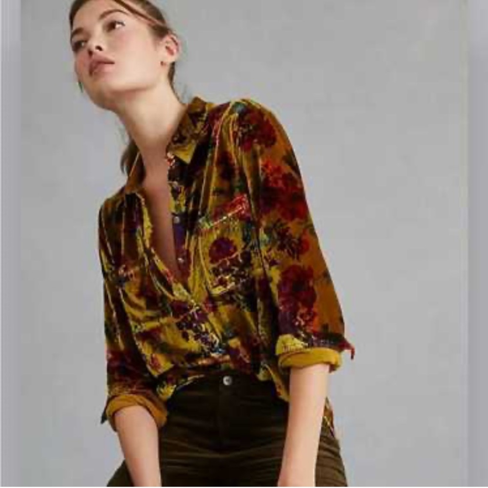 New Anthropologie Pilcro womens velvet button up size XXS floral relaxed Y2K - Picture 3 of 14